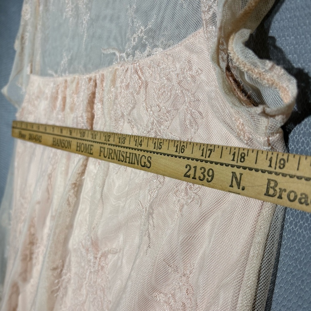 Lily Star sheer mesh lace romantic floral embroidery blouse airy lined womens L - Picture 6 of 8